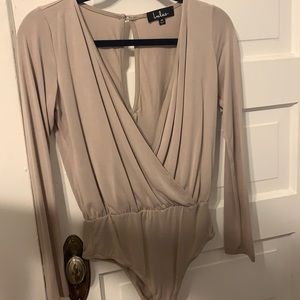 Beige/pink Lulus crossover bodysuit, size medium